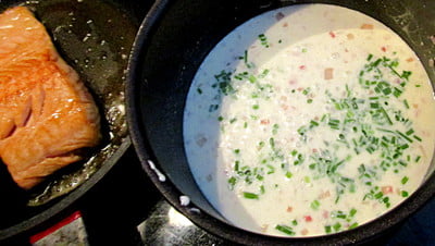 Comment préparer le Pavé de Saumon à la crème de ciboulette etape 1